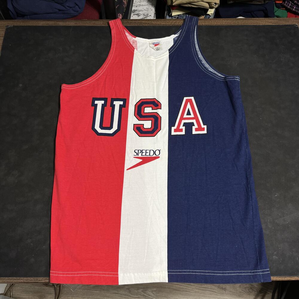 Speedo Team USA National Team Shirt Mens XL Red White Blue Patriotic Vintage 90s